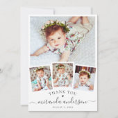 Moderne Script Baby 4 Foto Collage Bedankkaart (Voorkant)