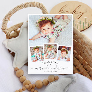 Moderne Script Baby 4 Foto Collage Bedankkaart
