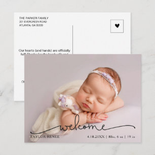 Moderne Script Babyfoto Geboorteaankondiging Briefkaart