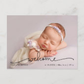 Moderne Script Babyfoto Geboorteaankondiging Briefkaart (Voorkant)