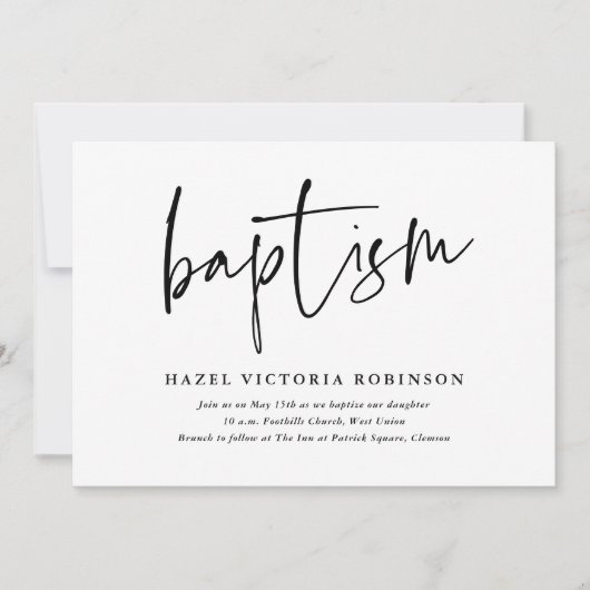 Moderne Script Baptism & Christening Kaart (Voorkant)