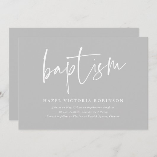 Moderne Script Baptism & Christening Kaart (Voorkant / Achterkant)