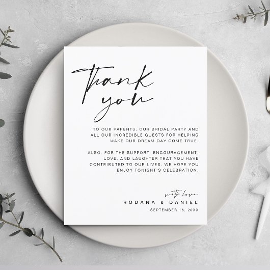 Moderne Script Bedankkaart voor Bruiloftsreceptie