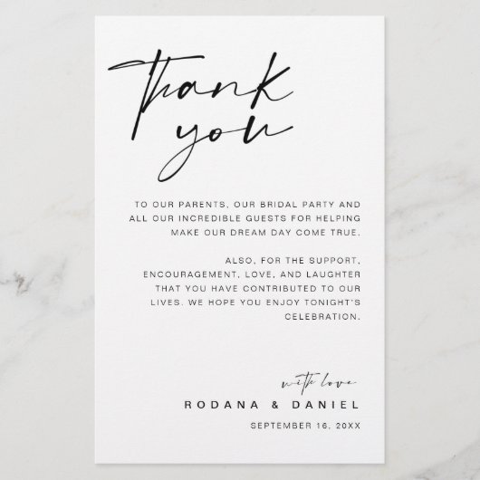 Moderne Script Bedankkaart voor de Ontvangst (Voorkant)