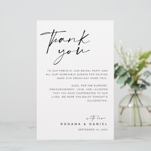 Moderne Script Bedankkaart voor de Ontvangst (Staand voorkant)