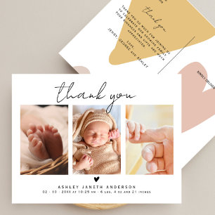 Moderne Script Bedankt 3 Foto's Baby Shower Briefkaart