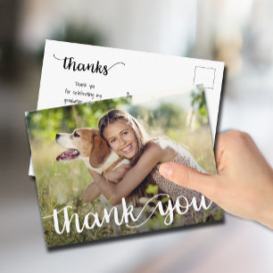 Moderne Script Bedankt Foto Afstuderen Briefkaart