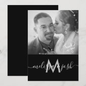 Moderne Script Bedankt Trouw Monogram Foto Kaart (Voorkant / Achterkant)