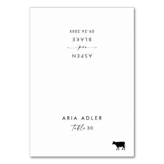 Moderne Script Beef Menu Option Weddenschap Place  Kaart (Voorkant)