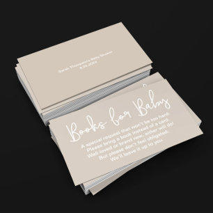 Moderne Script Beige Baby Shower Boek Verzoek Informatiekaartje