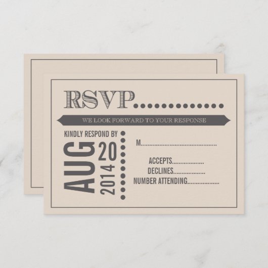 Moderne Script Beige & Gray Wedding RSVP (Voorkant / Achterkant)