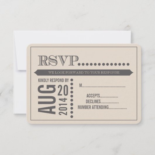 Moderne Script Beige & Gray Wedding RSVP Kaartje (Voorkant)