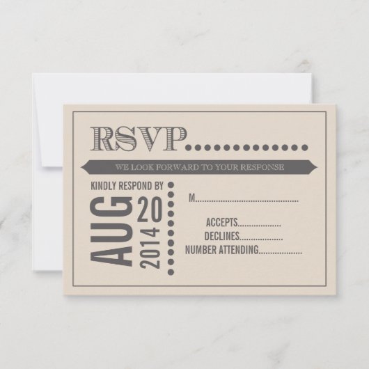 Moderne Script Beige & Gray Wedding RSVP Kaartje (Voorkant)