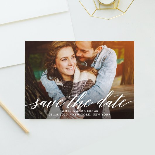 Moderne Script Bewerkbare Kleur Save The Date Kaar Bedankkaart