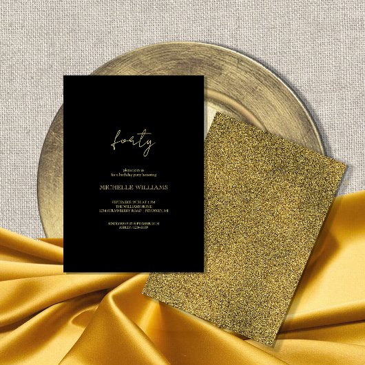 Moderne Script Black And Gold Feest Kaart