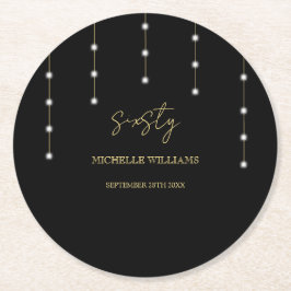 Moderne Script Black And Gold Feest Ronde Kartonnen Onderzetter