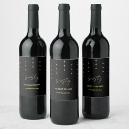 Moderne Script Black And Gold Feest Wijn Etiket