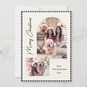 Moderne Script Black Gingham Arch 2 Foto Kerstmis Feestdagenkaart