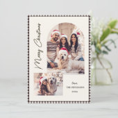 Moderne Script Black Gingham Arch 2 Foto Kerstmis Feestdagenkaart (Staand voorkant)