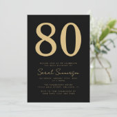 Moderne Script Black Gold Tachtigste 80e Verjaarda Kaart (Staand voorkant)