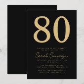 Moderne Script Black Gold Tachtigste 80e Verjaarda Kaart (Voorkant / Achterkant)