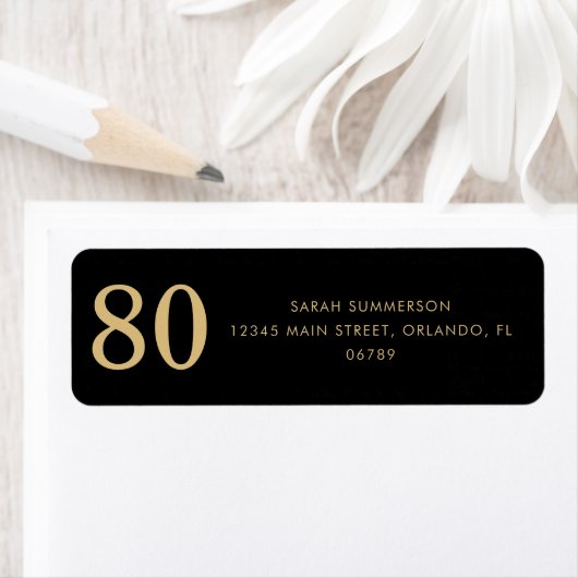Moderne Script Black Gold Tachtigste 80ste Verjaar Etiket (Insitu)