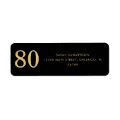Moderne Script Black Gold Tachtigste 80ste Verjaar Etiket (Voorkant)