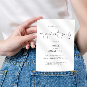 Moderne Script Black White Engagement Party Kaart