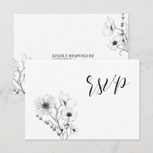 Moderne Script Black White Floral No Menu RSVP-kaa