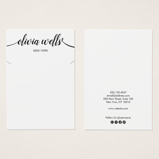 Moderne Script Black White Ketting Display Kaart (Voorkant /achterkant)