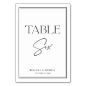 Moderne Script Black & White Table Number 6 Kaart (Voorkant)