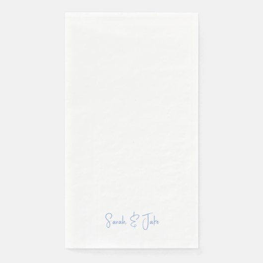 Moderne Script Blauwe Tekst Witte Trouw Servet (Voorkant)