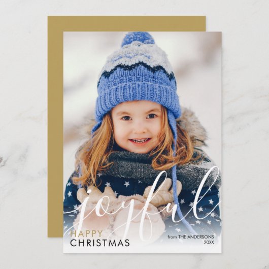 Moderne script blij met Happy Kerstfoto Chic Feestdagenkaart (Voorkant / Achterkant)