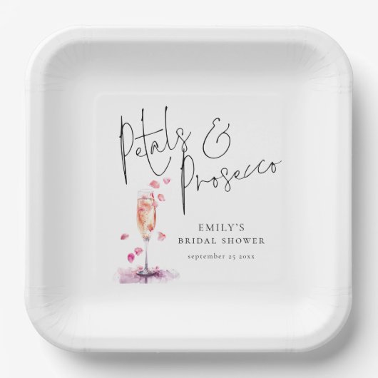 Moderne Script Bloemen en Prosecco Bruiloftsfeest Papieren Bordje (Voorkant)