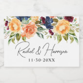 Moderne script bloemige monogram bruiloft sparkling wijnetiket (Enkel label)