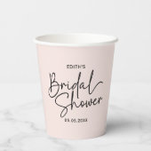 Moderne Script blush Handgeschreven Bruidsdouche Papieren Bekers (Achterkant)