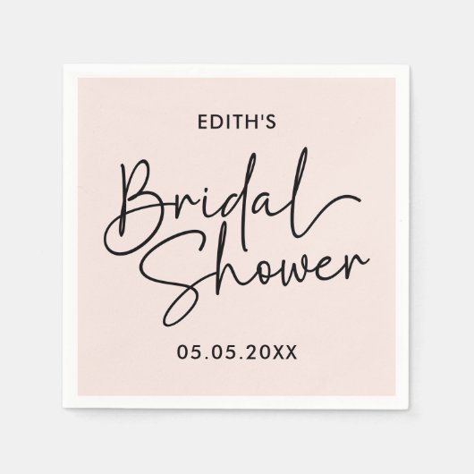 Moderne Script blush Handgeschreven Bruidsdouche Servet (Voorkant)