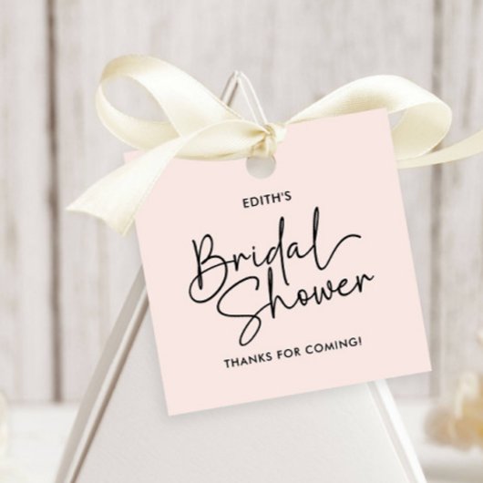 Moderne Script Blush Handgeschreven Bruiloftsborre Bedankjes Labels