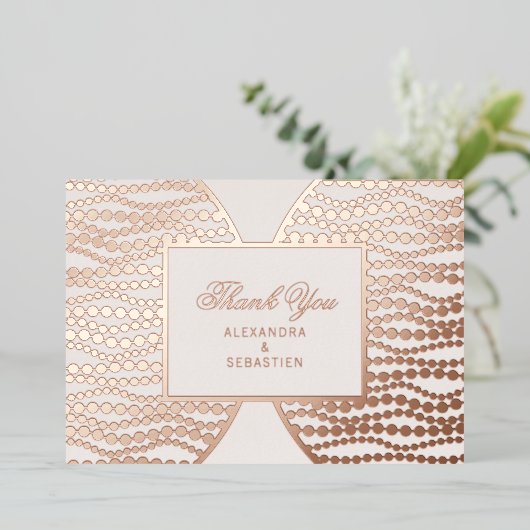 Moderne Script Blush Parel Bedankkaart Roze Goud Folie Uitnodiging (Staand Voorkant)