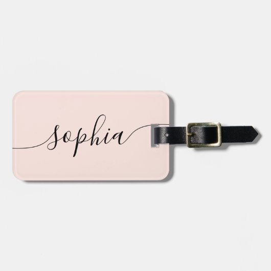 Moderne Script Blush Pink Bagagelabel (Voorkant horizontaal)