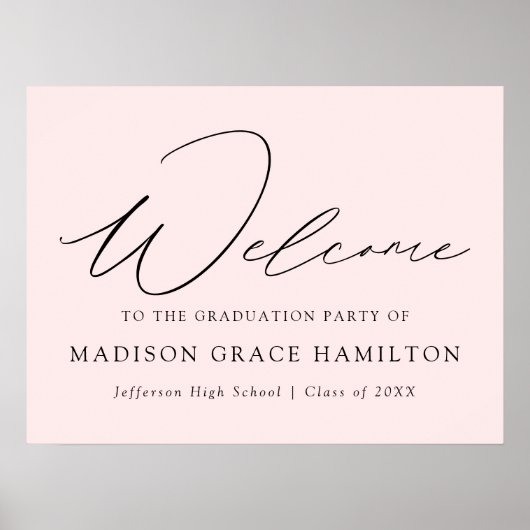 Moderne Script Blush roze welkome GraduPartij Poster (Voorkant)