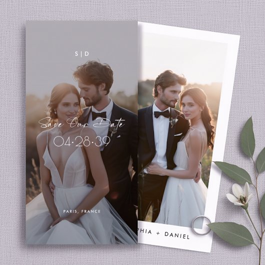 Moderne Script Boeklegger 2 Foto Budget Bruiloft Save The Date