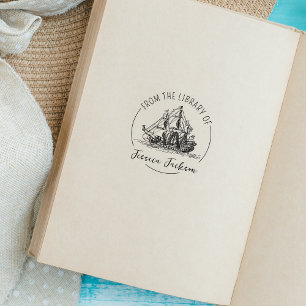 Moderne Script Boekplaat Schip Nautilus Boek  Rubberstempel