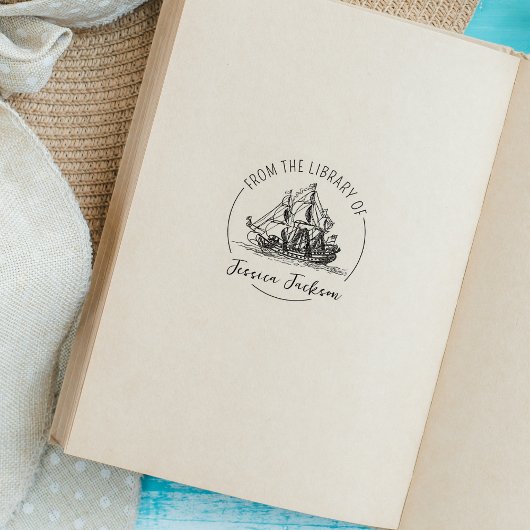 Moderne Script Boekplaat Schip Nautilus Boek  Rubberstempel
