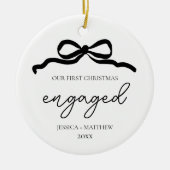 Moderne Script Boog Eerste Kerst Verloving Foto Keramisch Ornament (Voorkant)