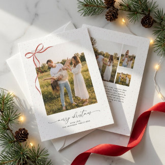 Moderne Script Boog Familie 4 Foto Kerst Budget Feestdagenkaart