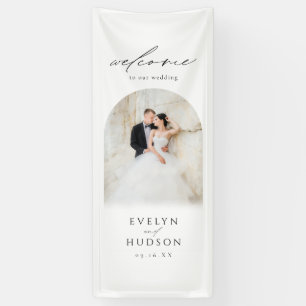 Moderne Script Boog Foto Bruiloft Welkom Bord Spandoek