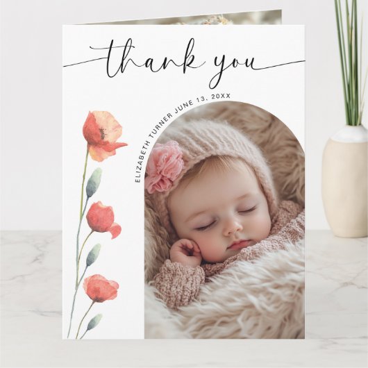 Moderne script boog frame bloemig bedankkaart (Voorkant)
