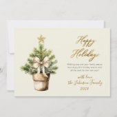 Moderne Script Boog Waterverf Kerstboom Gelukkig Feestdagenkaart (Voorkant)