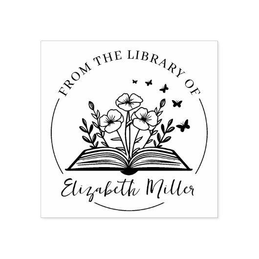 Moderne Script Bookplate, Botanisch Boek Rubberstempel (Afrduk)